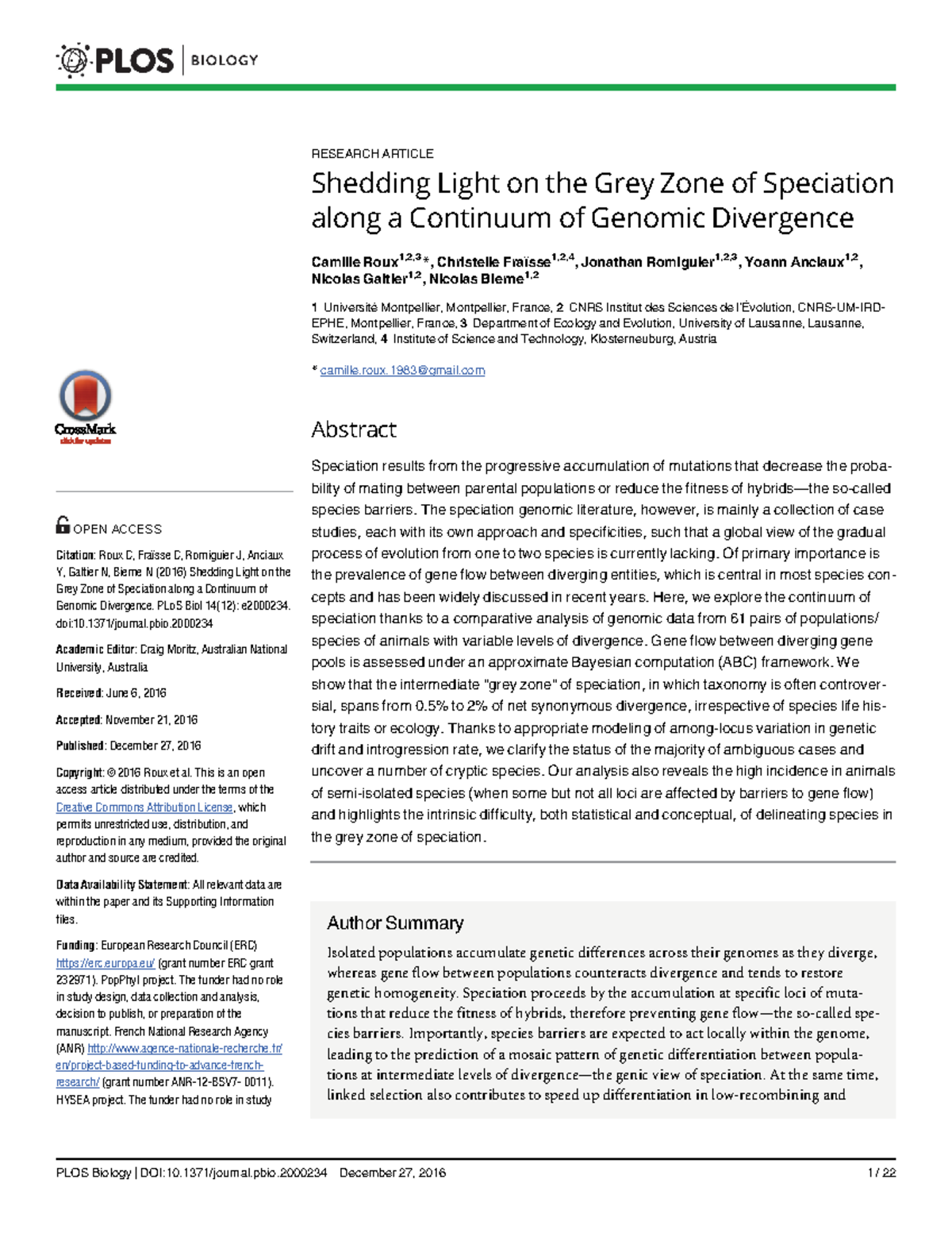 Group 0 Grey Zone of Speciation PLo S RESEARCH ARTICLE