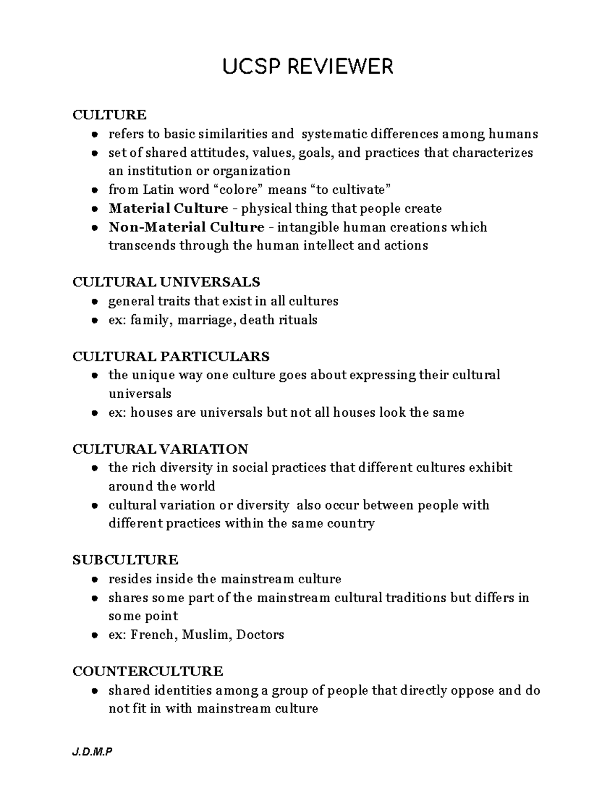 UCSP Reviewer - .... - CULTURE refers to basic similarities and ...