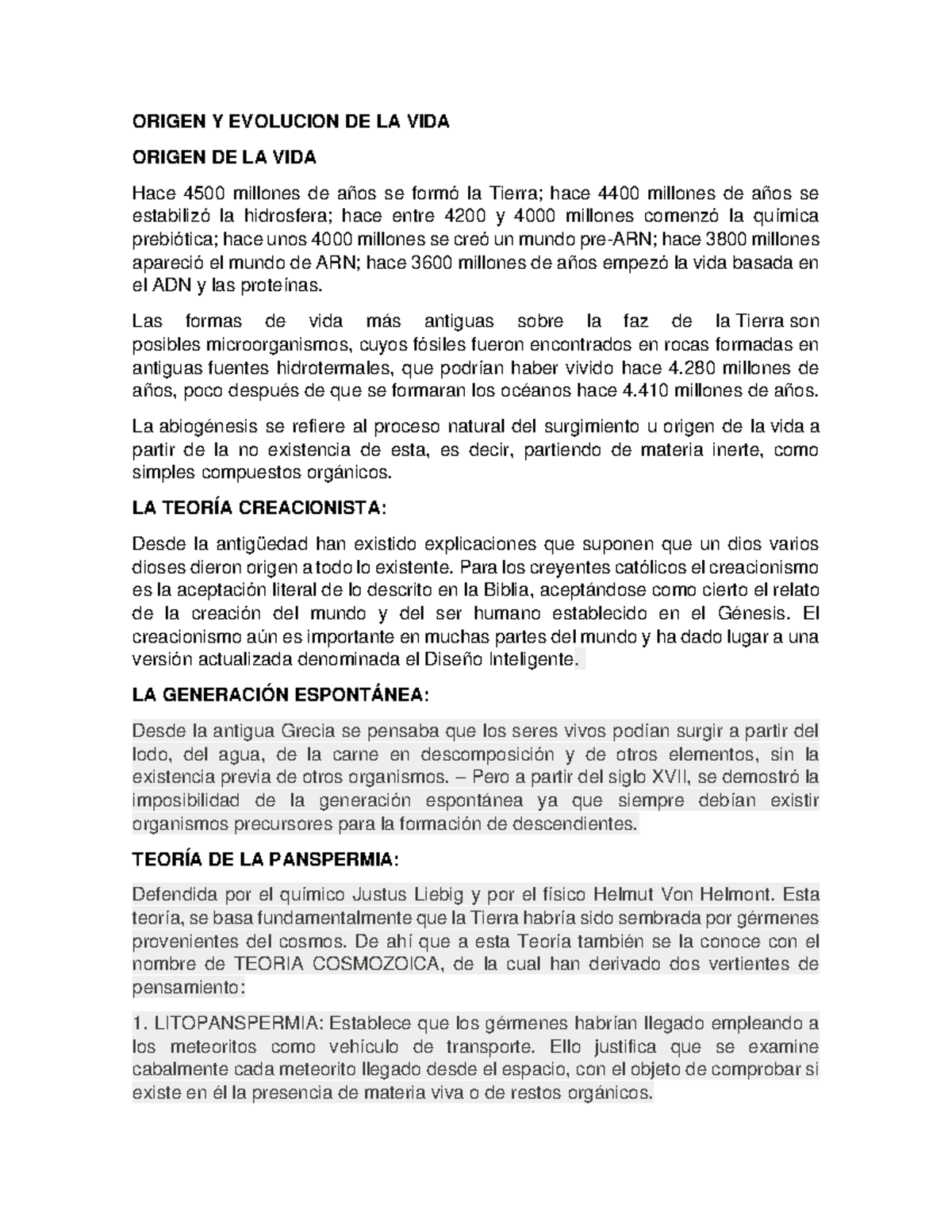 Origen y evolución de la vida Biología General - ORIGEN Y EVOLUCION DE ...