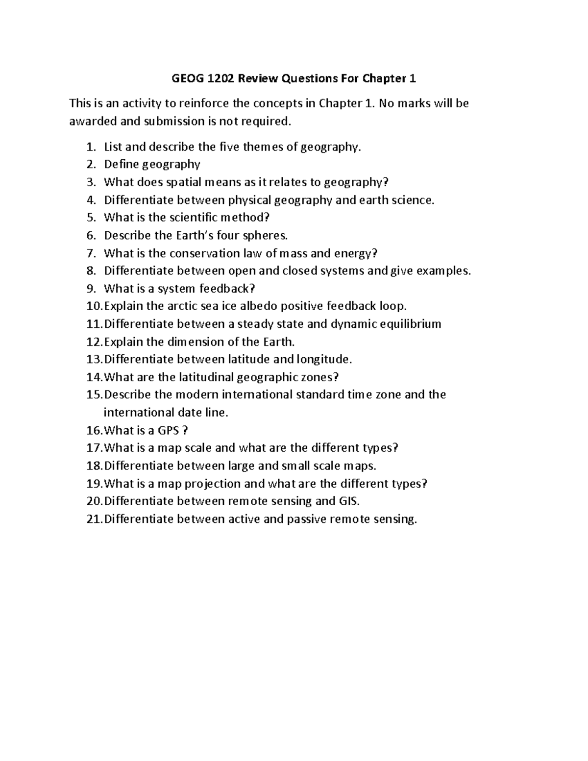 GEOG 1202 Review Question For Chapter 1 - GEOG 1202 Review Questions ...