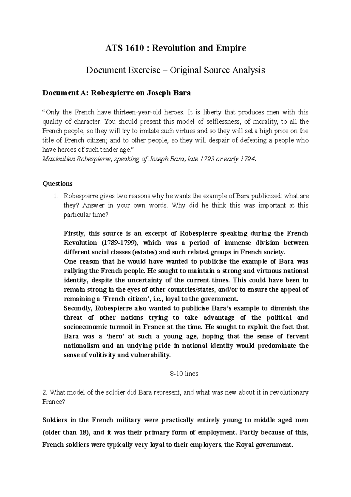Sample primary source exercise - ATS 1610 : Revolution and Empire ...