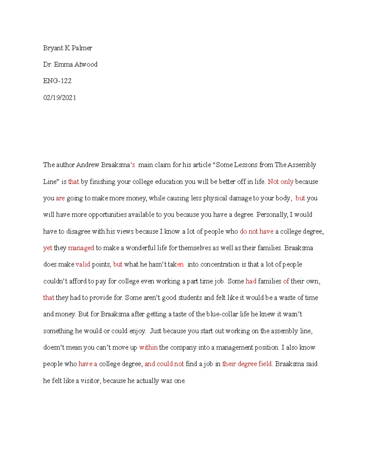 Bryant K Palmer revisied paper1 Bryant K Palmer Dr. Emma Atwood ENG 02/19/ The author Andrew