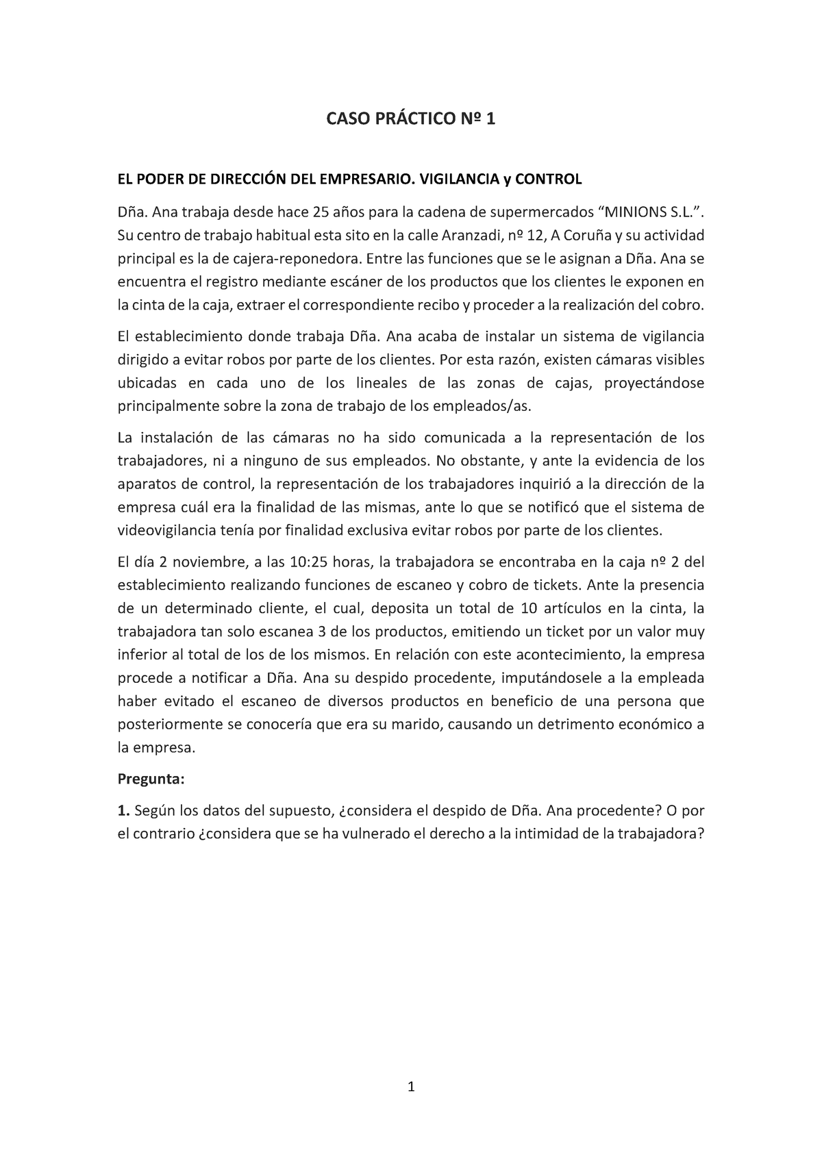 Casos Prácticos Semana 13 De Novembro 1 Caso PrÁctico Nº 1 El Poder De DirecciÓn Del 3686