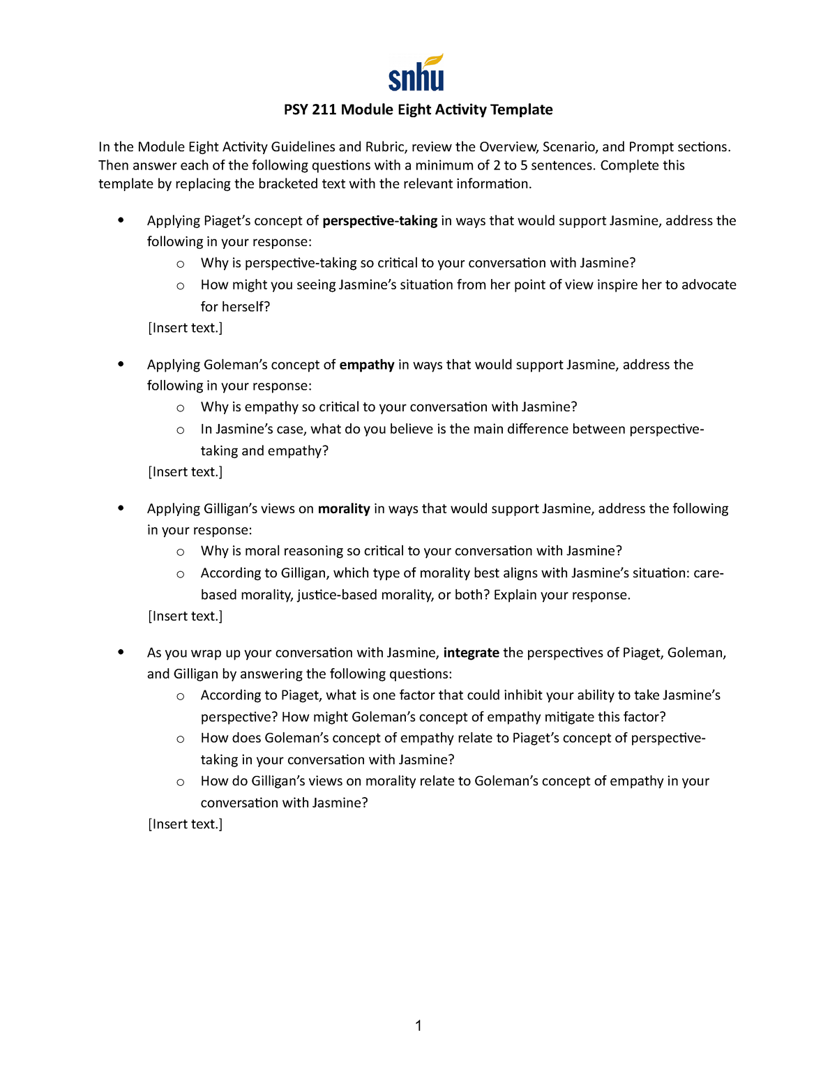 PSY 211 Module Eight Activity Template - Then answer each of the ...