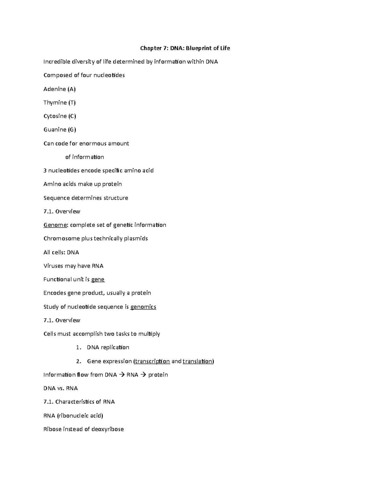 Chapter 7 Lecture Notes (1)-2 - Chapter 7: DNA: Blueprint of Life ...
