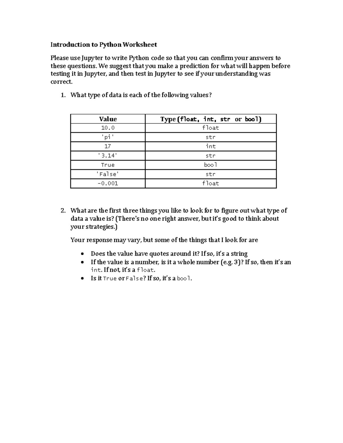Python Worksheet Solutions Introduction To Python Worksheet Please 