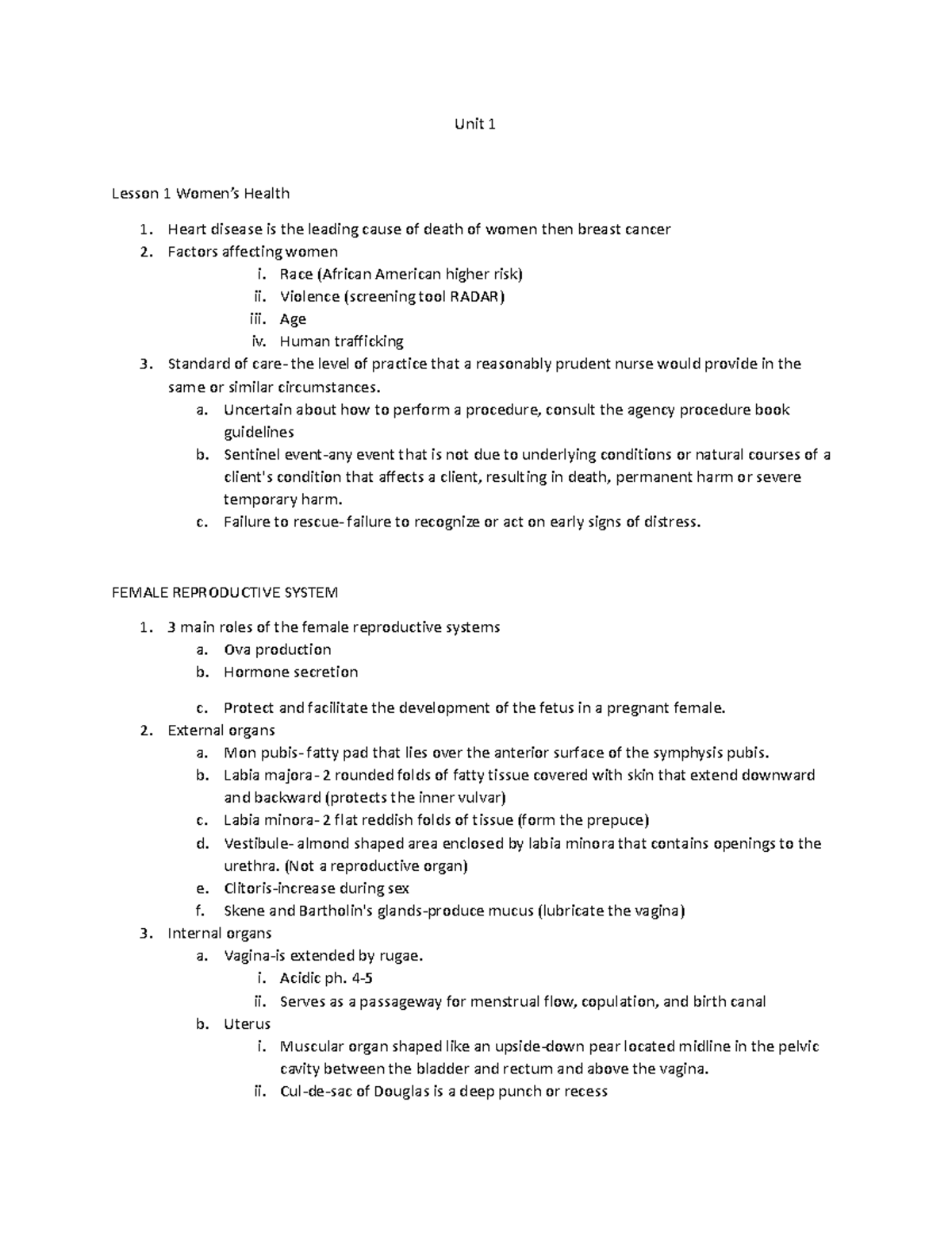 Unit 1 Normal Reproduction - Unit 1 Lesson 1 Women’s Health Heart 