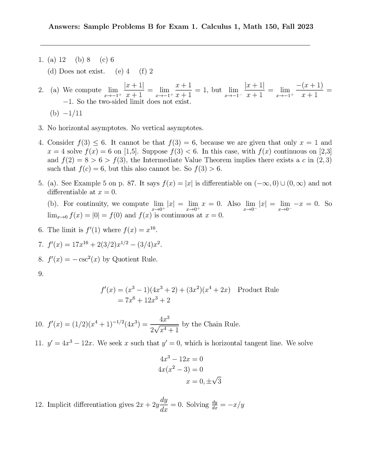 Exam1 Practice B answers - Answers: Sample Problems B for Exam 1 ...