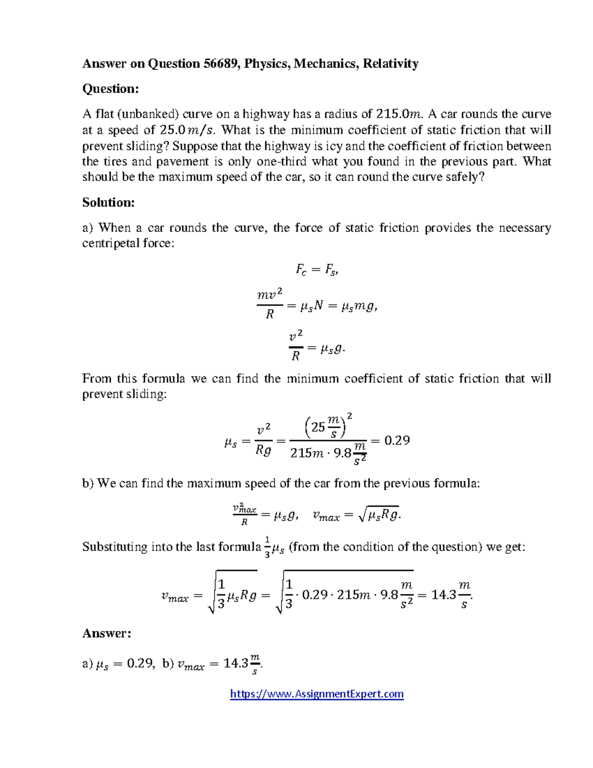 Answer 56689 - Review - Answer on Question 56689, Physics, Mechanics ...