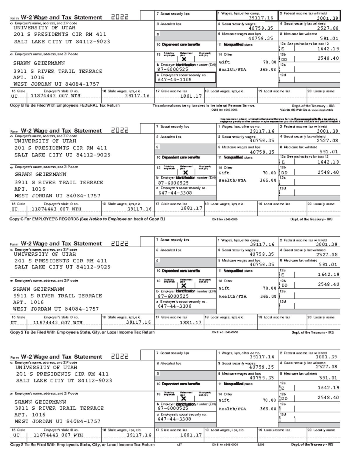 Shawn 2022 W2 - This is just to help practice - OMB No. 1545-0008 Visit ...