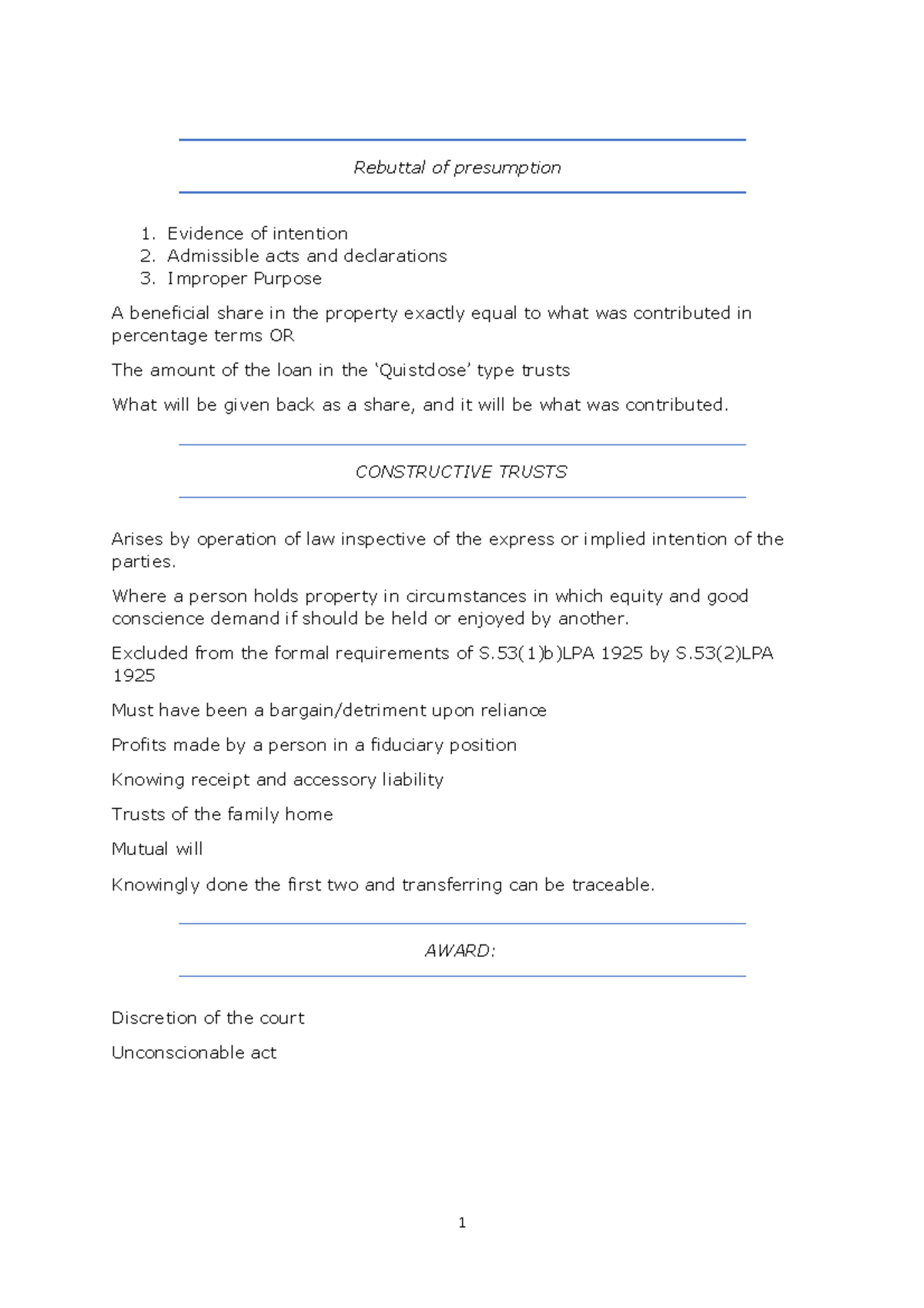 Rebuttal of presumption - Rebuttal of presumption Evidence of intention ...