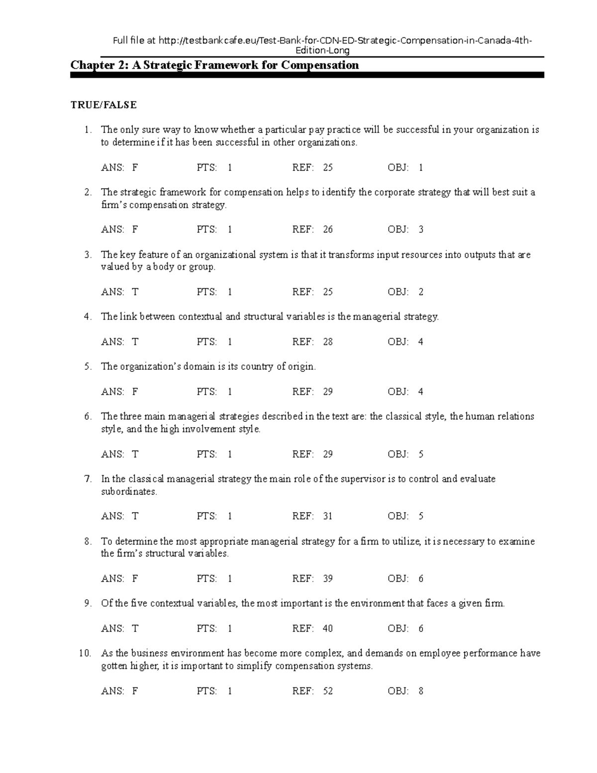 test bank compensation 4th ed - Edition-Long Chapter 2: A Strategic ...