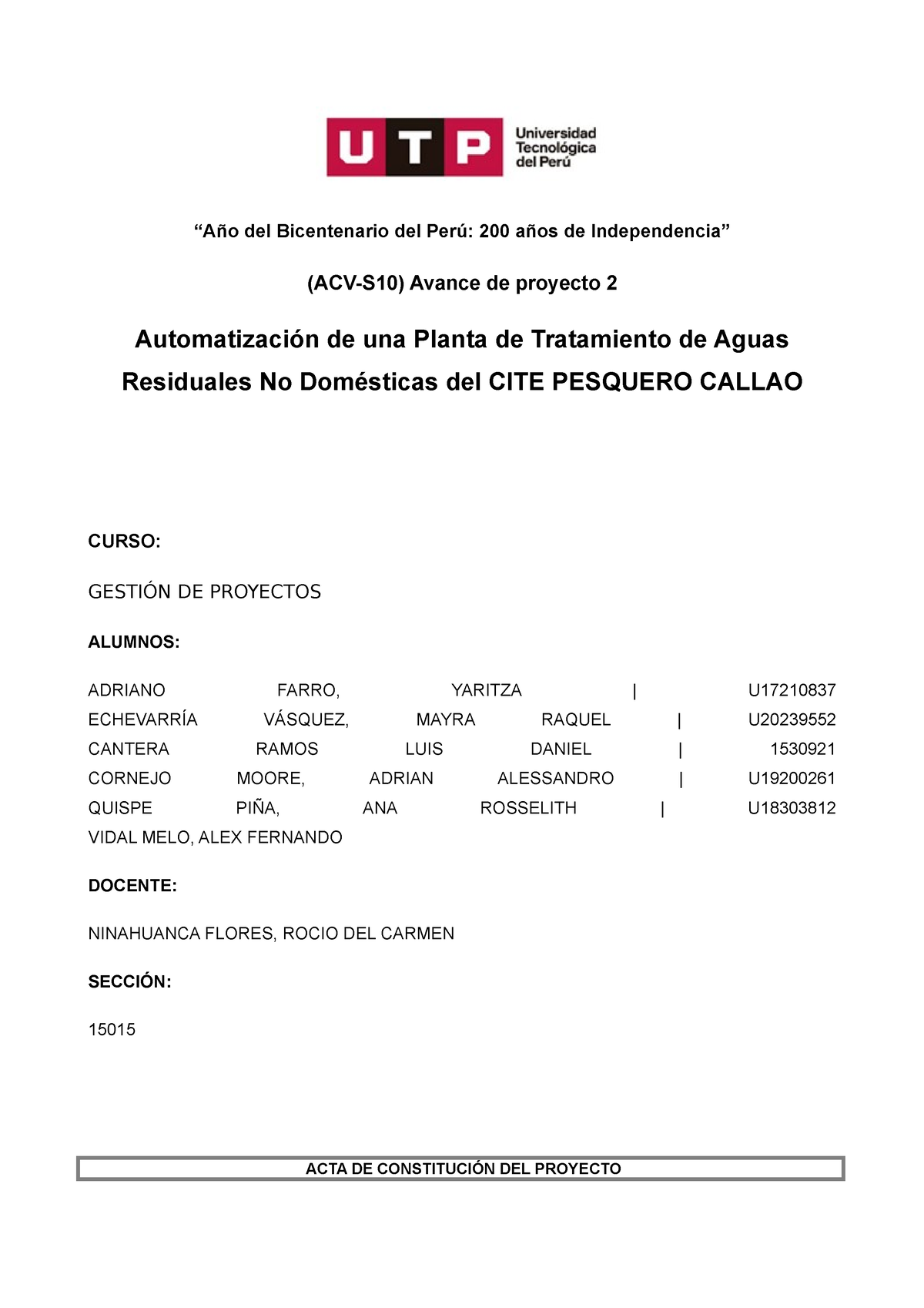 Acv S10 Avance De Proyecto 2 “año Del Bicentenario Del Perú 200 Años De Independencia 8097