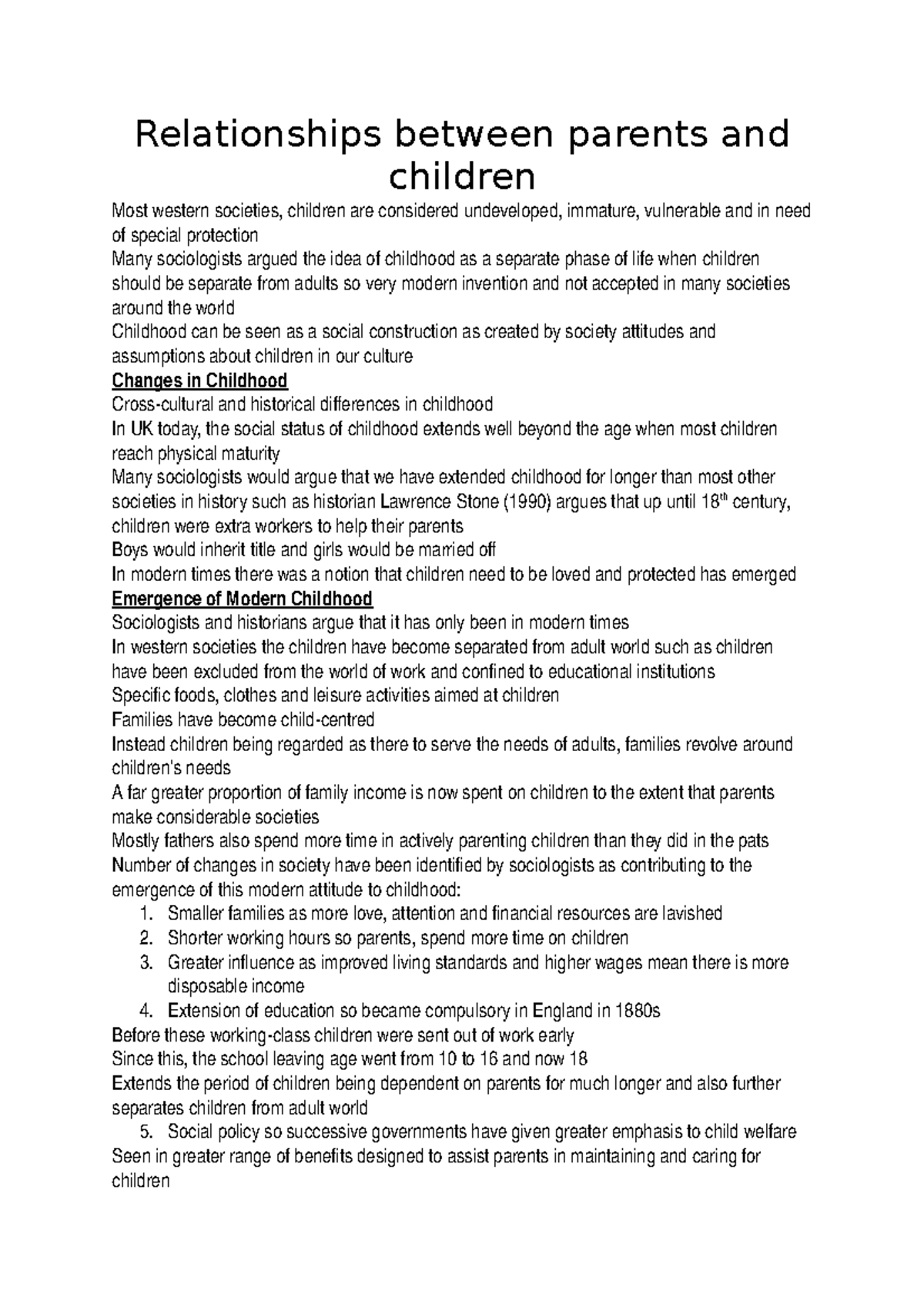 Relationships between parents and children - Relationships between ...