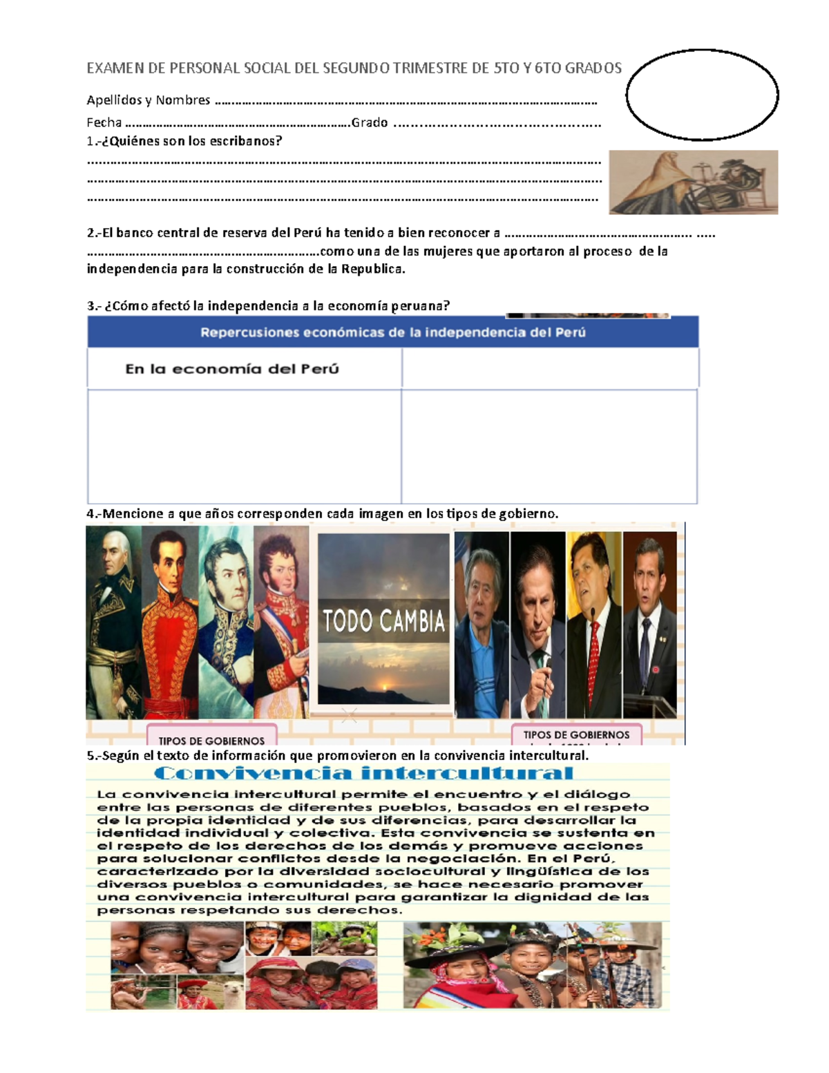 Examen DE Personal Social DEL Segundo Trimestre DE 5TO Y 6TO - EXAMEN ...