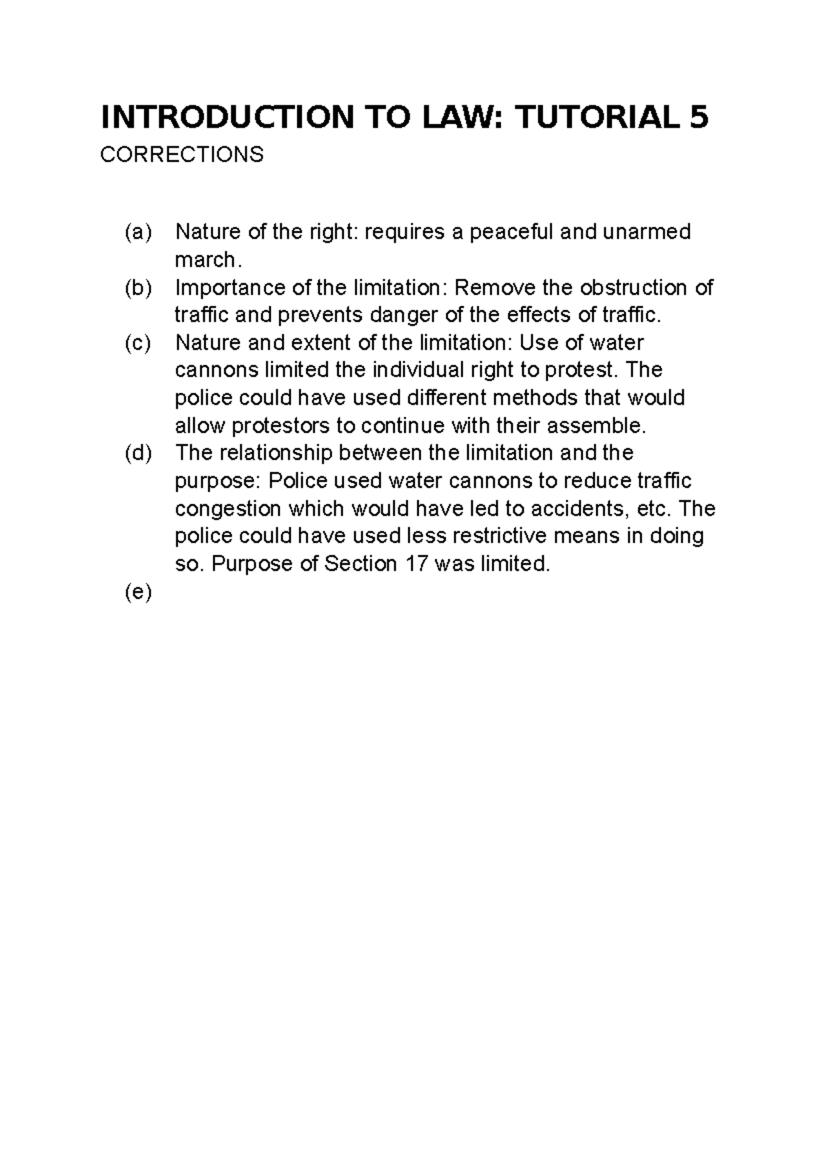 Introduction TO LAW - Summary Law - INTRODUCTION TO LAW: TUTORIAL 5 ...