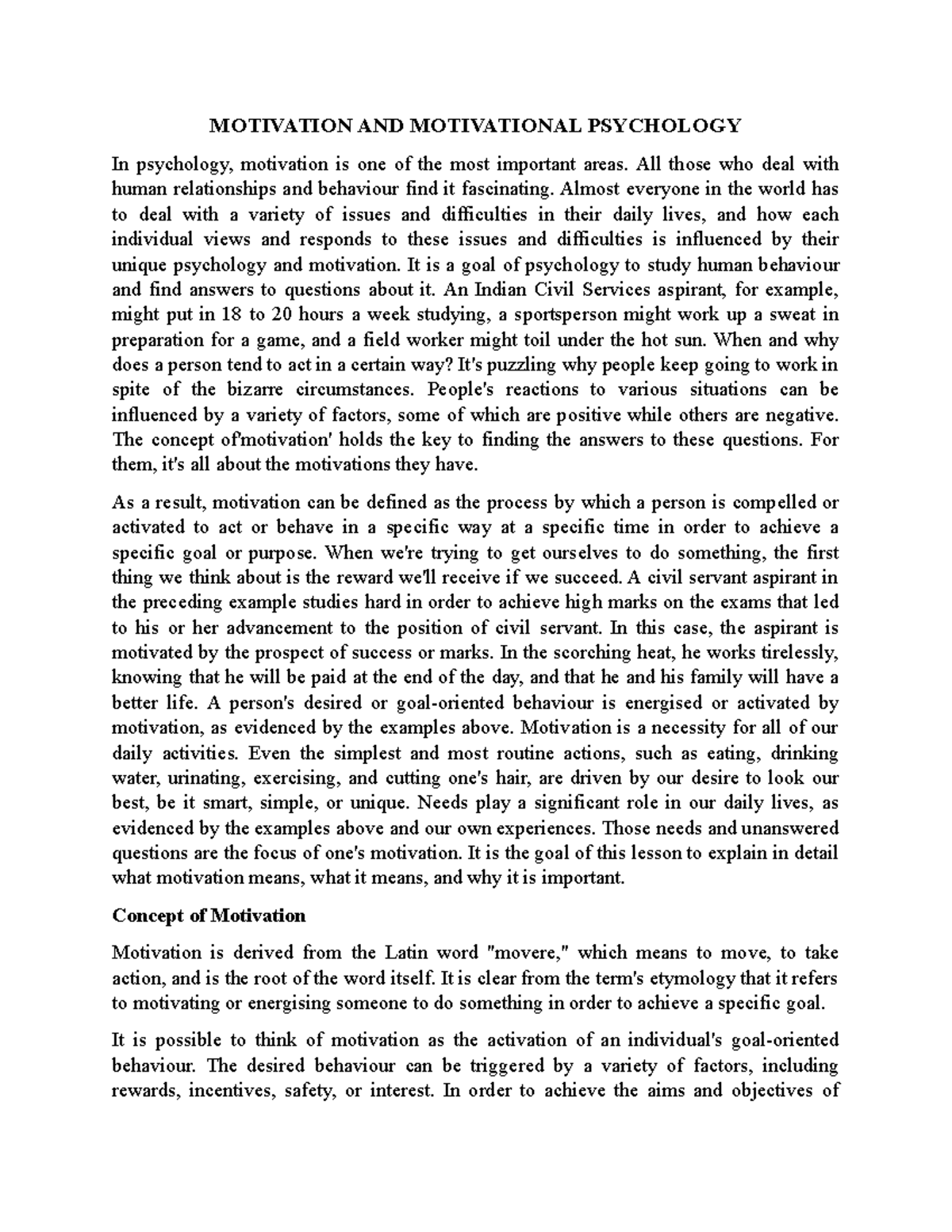 Motivation AND Motivational Psychology MOTIVATION AND MOTIVATIONAL