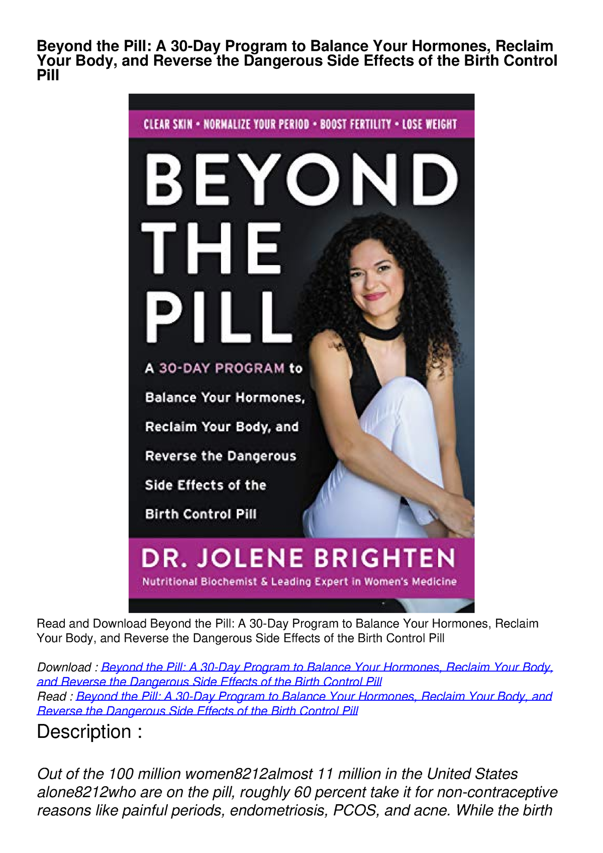 Download Book [PDF] Beyond The Pill: A 30-Day Program To Balance Your ...