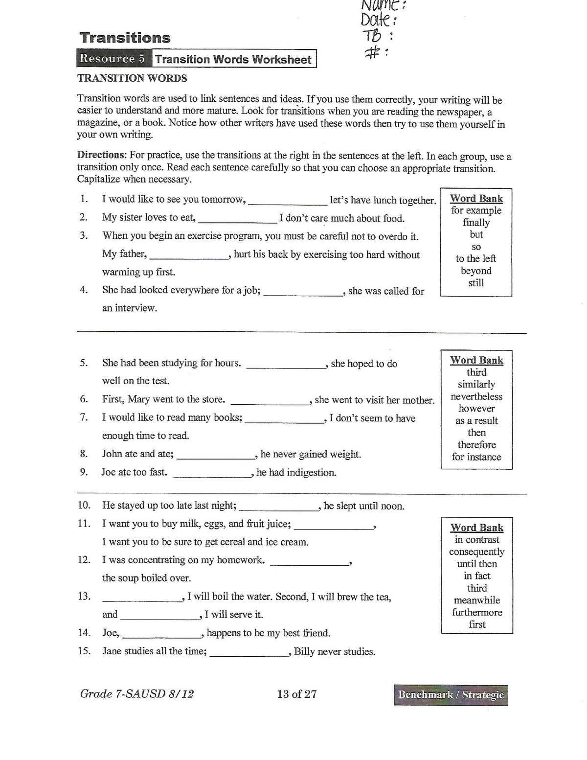 Transition words practice - BSN Nursing - Studocu