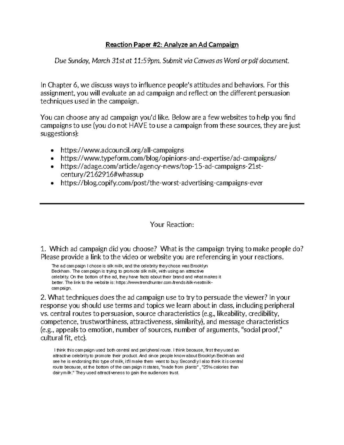 Reaction Paper #2 Ad Campaign - Reaction Paper # 2 : Analyze an Ad ...