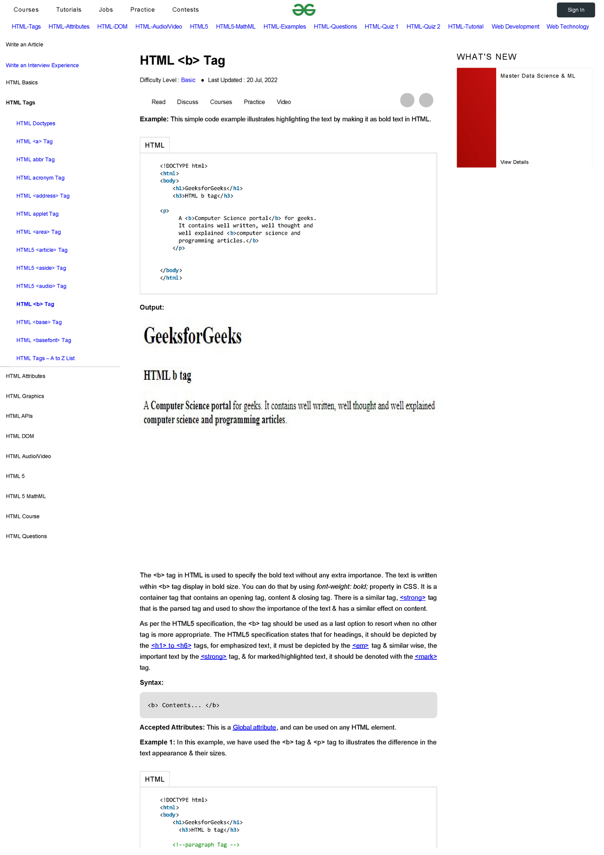 Html B Tag - Geeksforgeeks - HTML-Tags HTML-Attributes HTML-DOM HTML ...