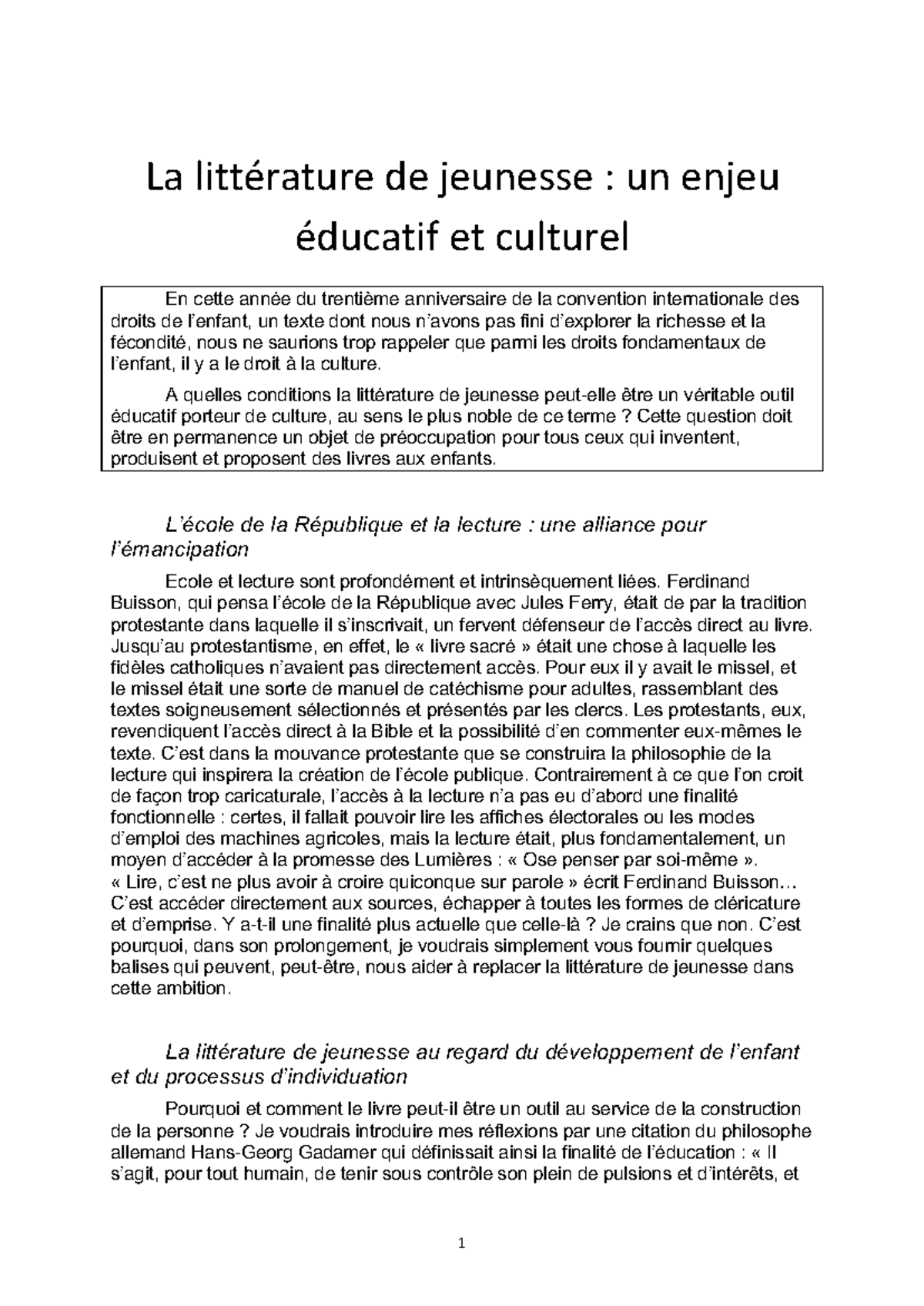 Littérature jeunesse document pour compréhension La littérature de