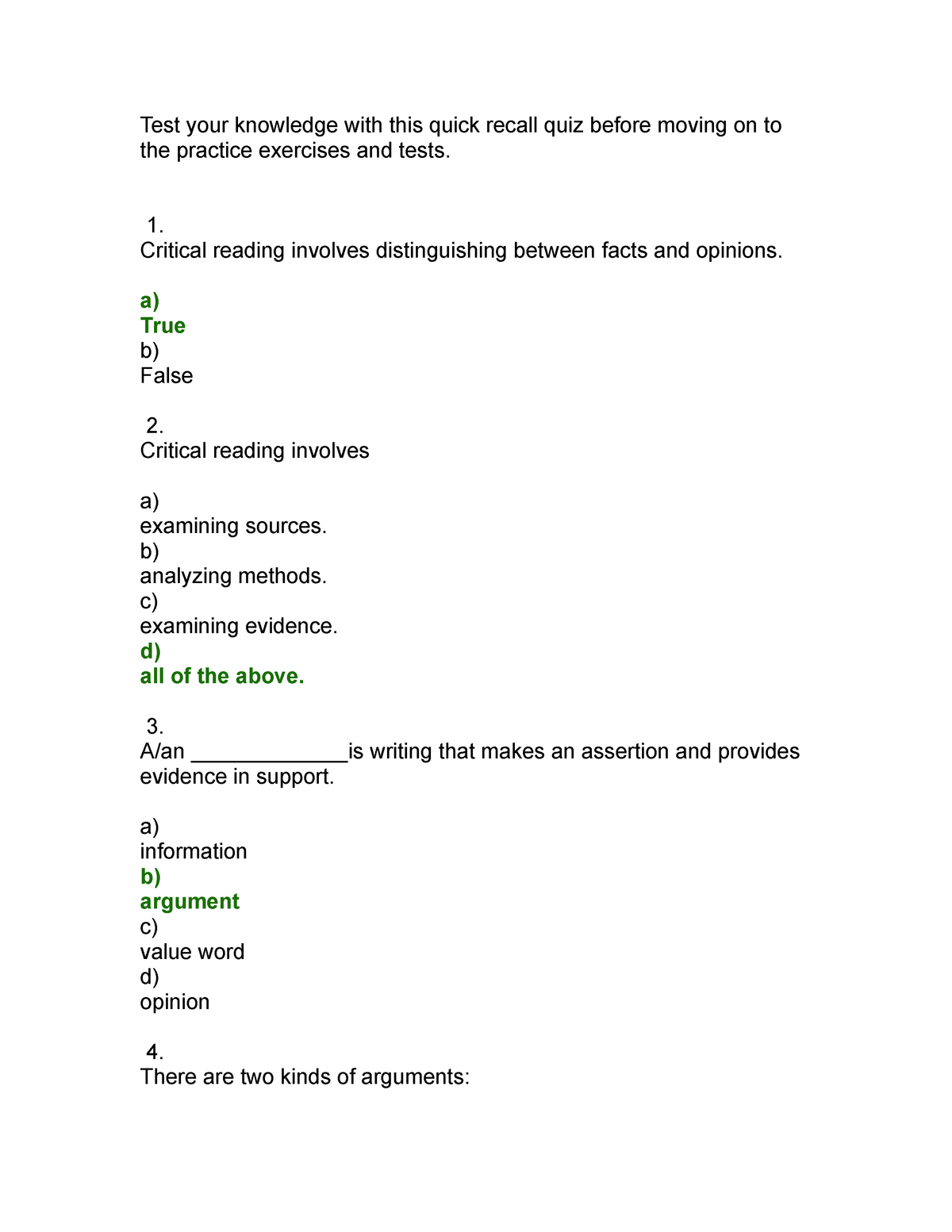 critical thinking and application answer key