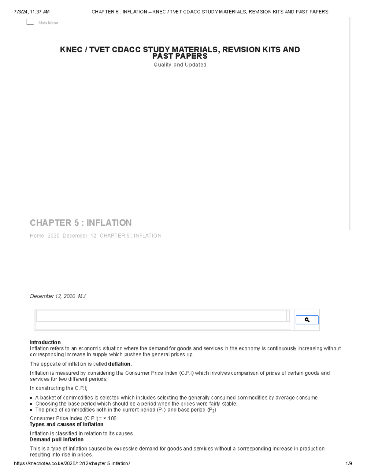 Chapter 5 Inflation – KNEC TVET Cdacc Study Materials, Revision KITS ...