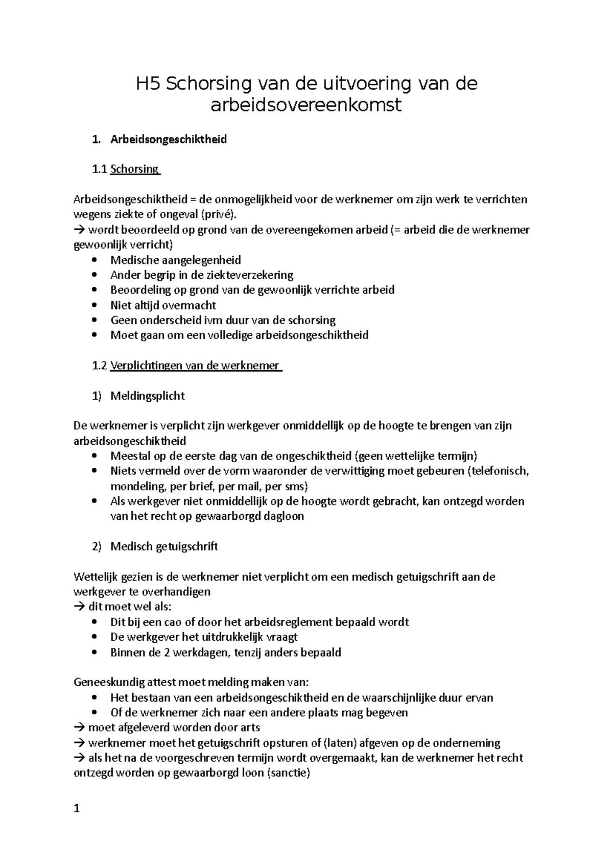 Samenvatting Arbeidsrecht - H5 Schorsing Van De Uitvoering Van De ...