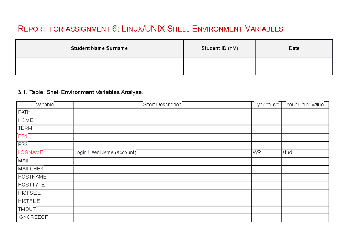 Week6 Name-Surname-Report - REPORT FOR ASSIGNMENT 6: LINUX/UNIX SHELL ...
