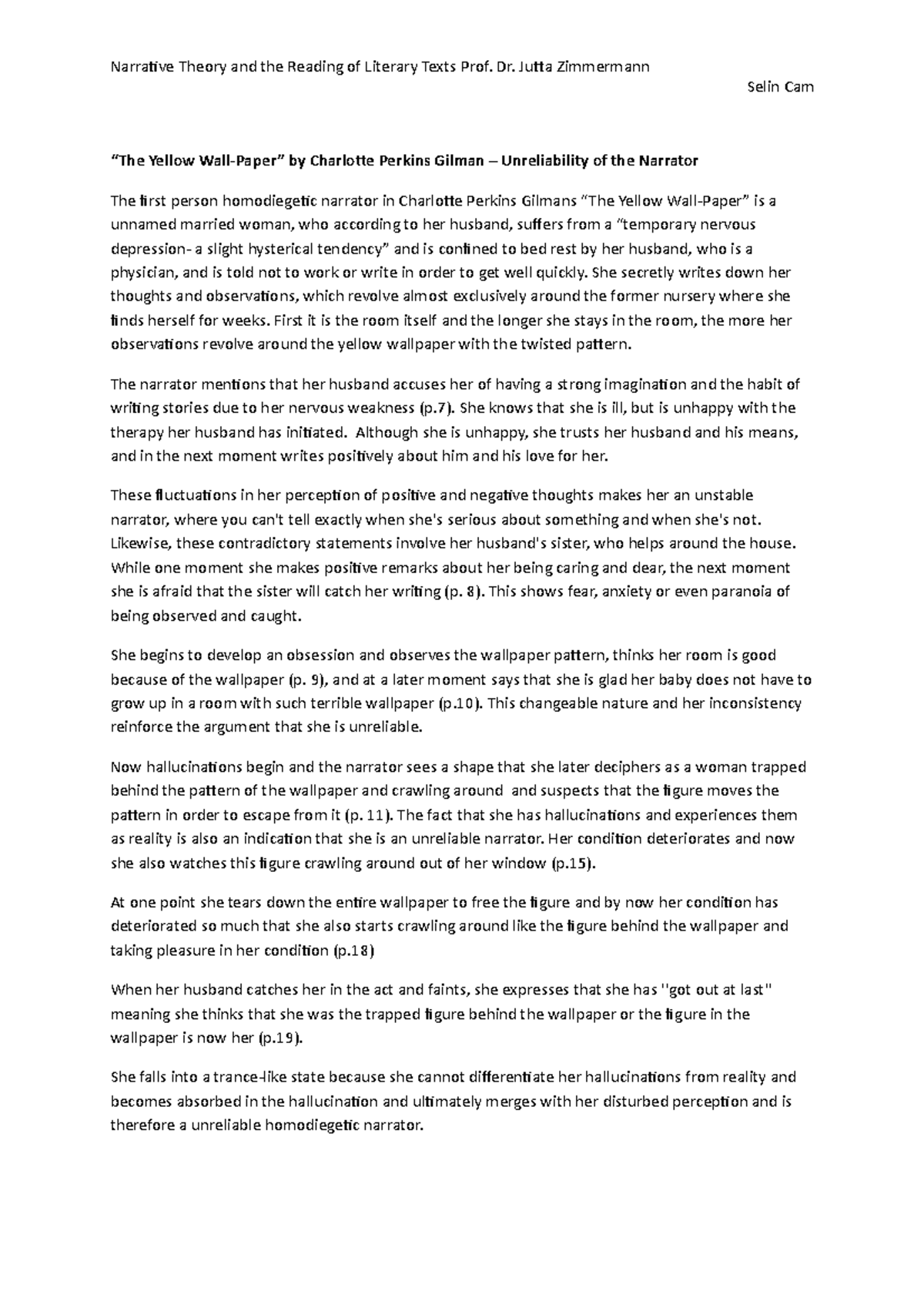 The Yellow Wallpaper Narrative Theory and the Reading of Literary