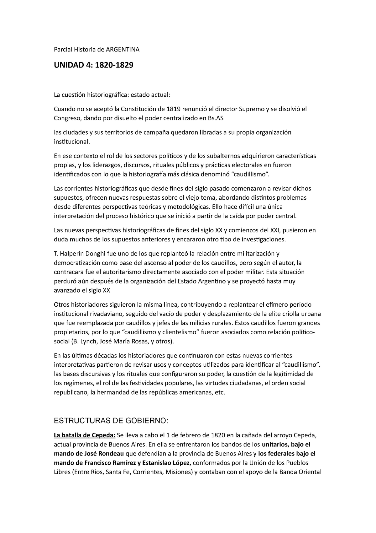 Resumen de Argentina unidad 4 y 5(textos) Parcial Historia de ARGENTINA UNIDAD 4 1820 La