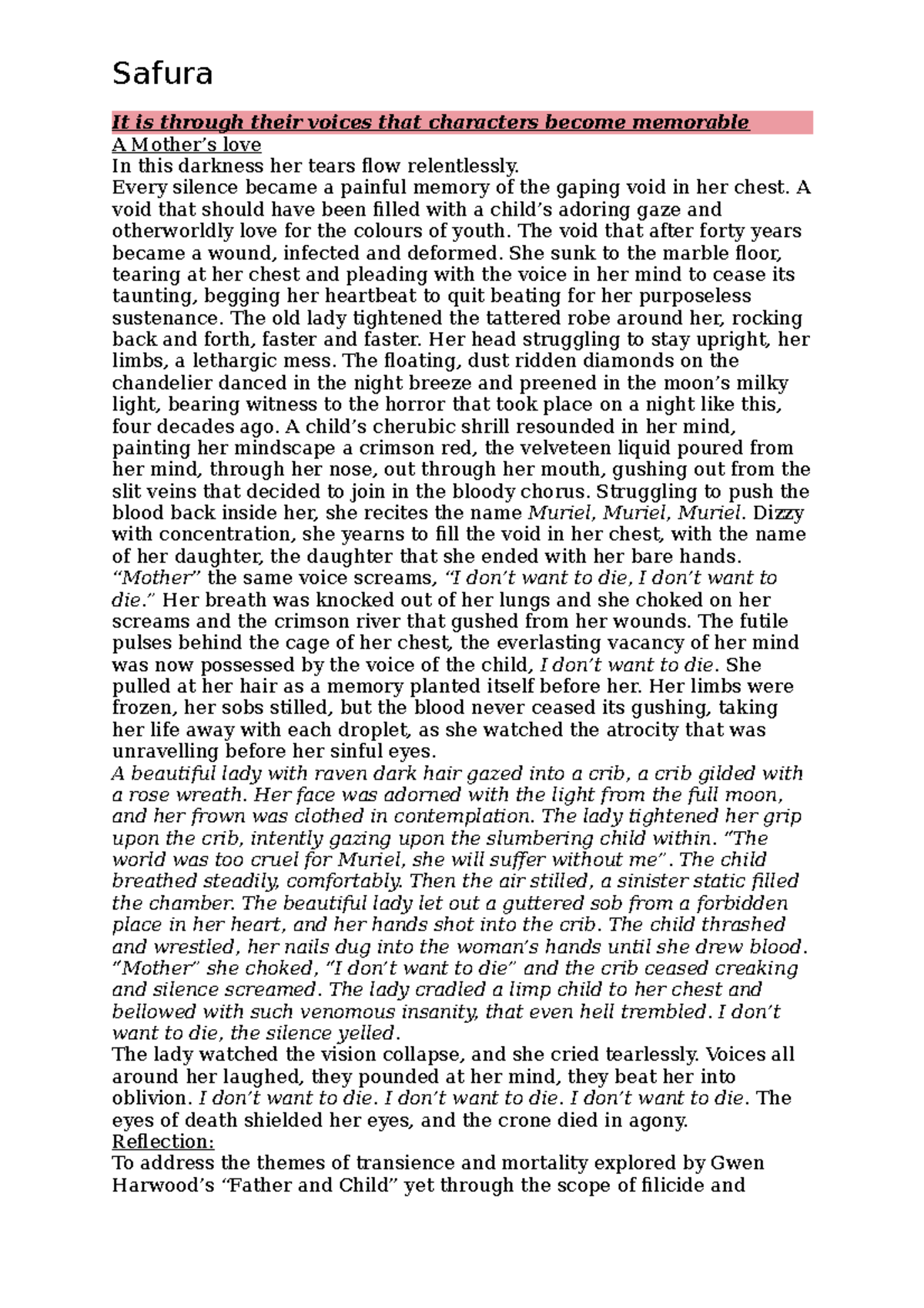 Mod C piece 8CREATIVE WRITING Safura It is through their voices that characters