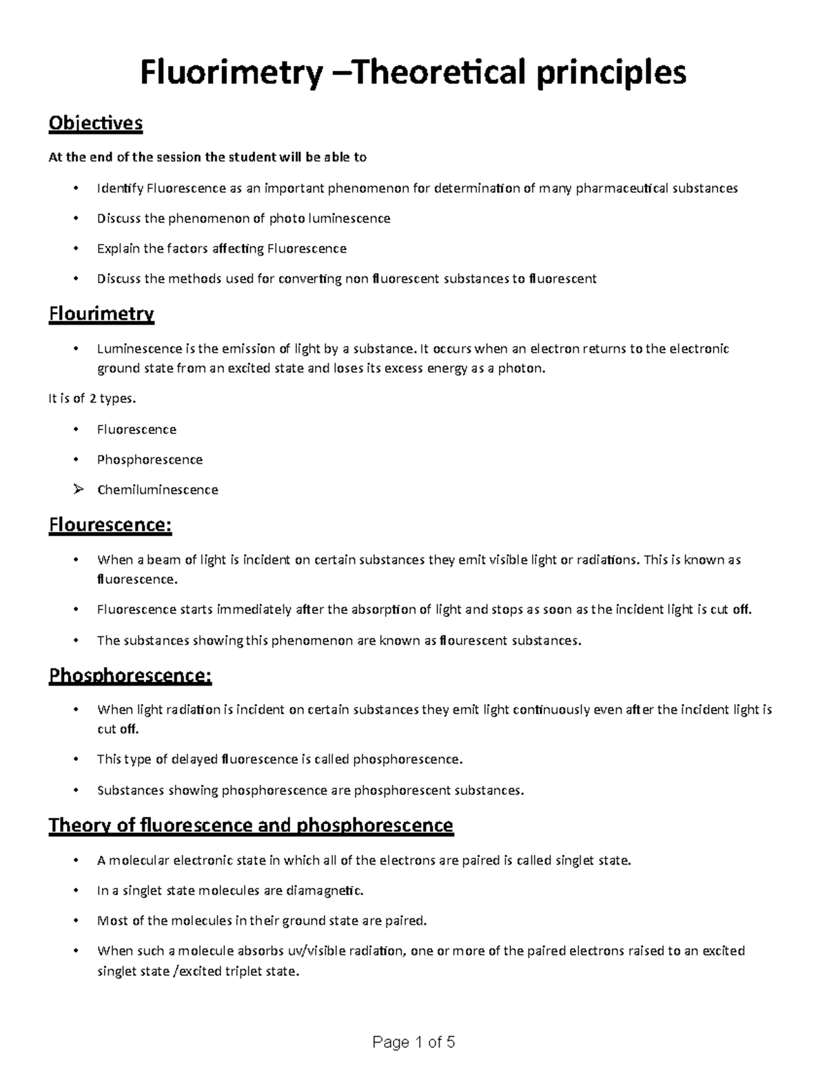 Chapter 8 Fluorimetry Theoretical principles Page 1 of 5