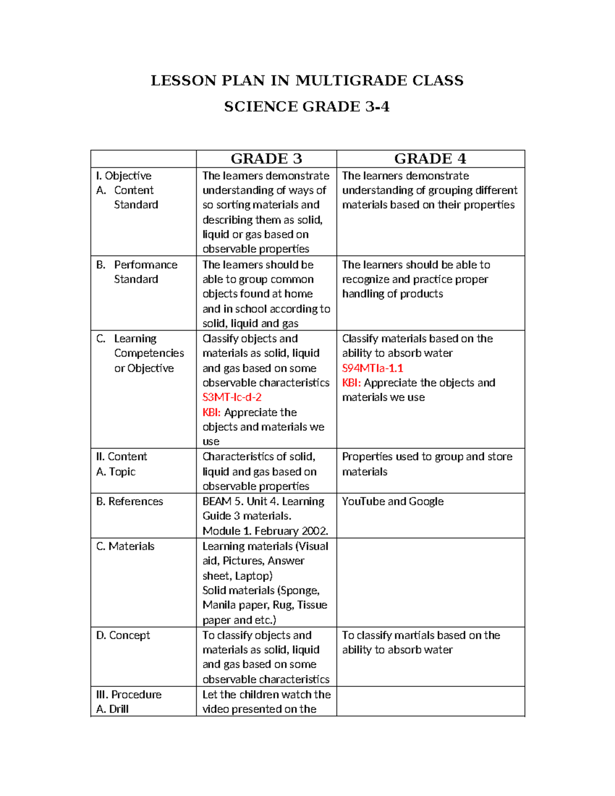Lesson PLAN IN Multigrade Class - LESSON PLAN IN MULTIGRADE CLASS ...