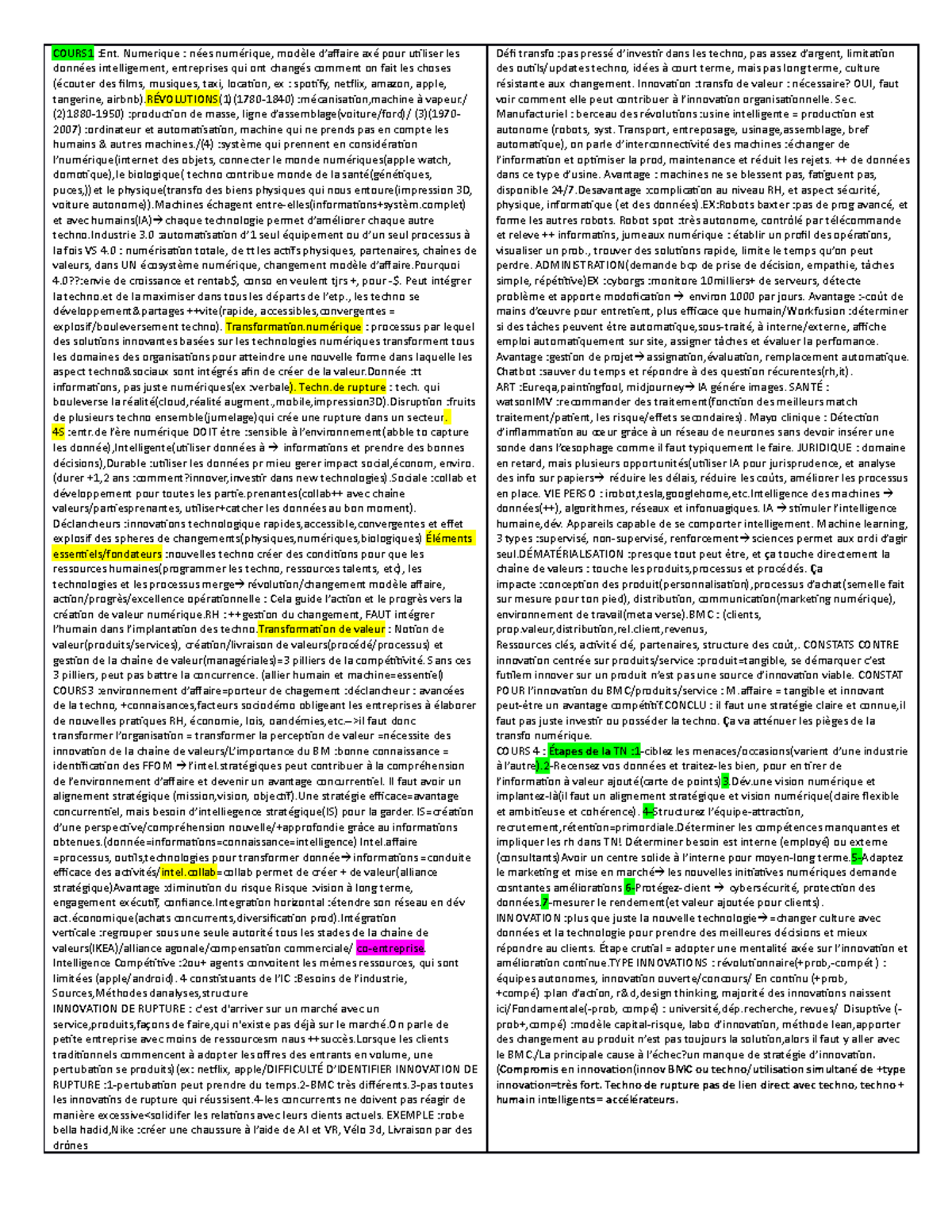 Feuille de note examen final - COURS1 :Ent. Numerique : nées numérique ...