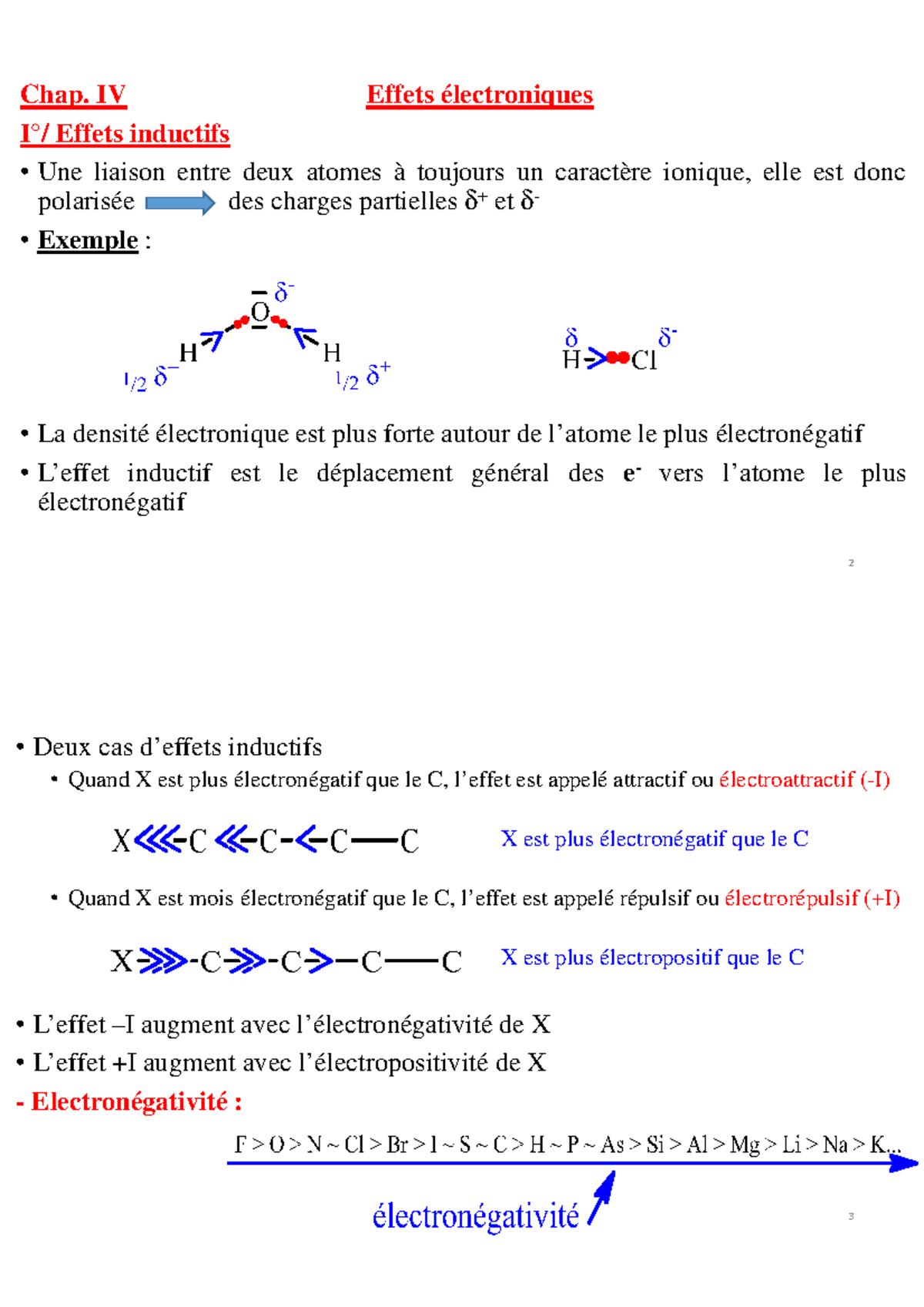 Cours Chimie Organique Partie 2 - Chap. IV Effets électroniques I ...