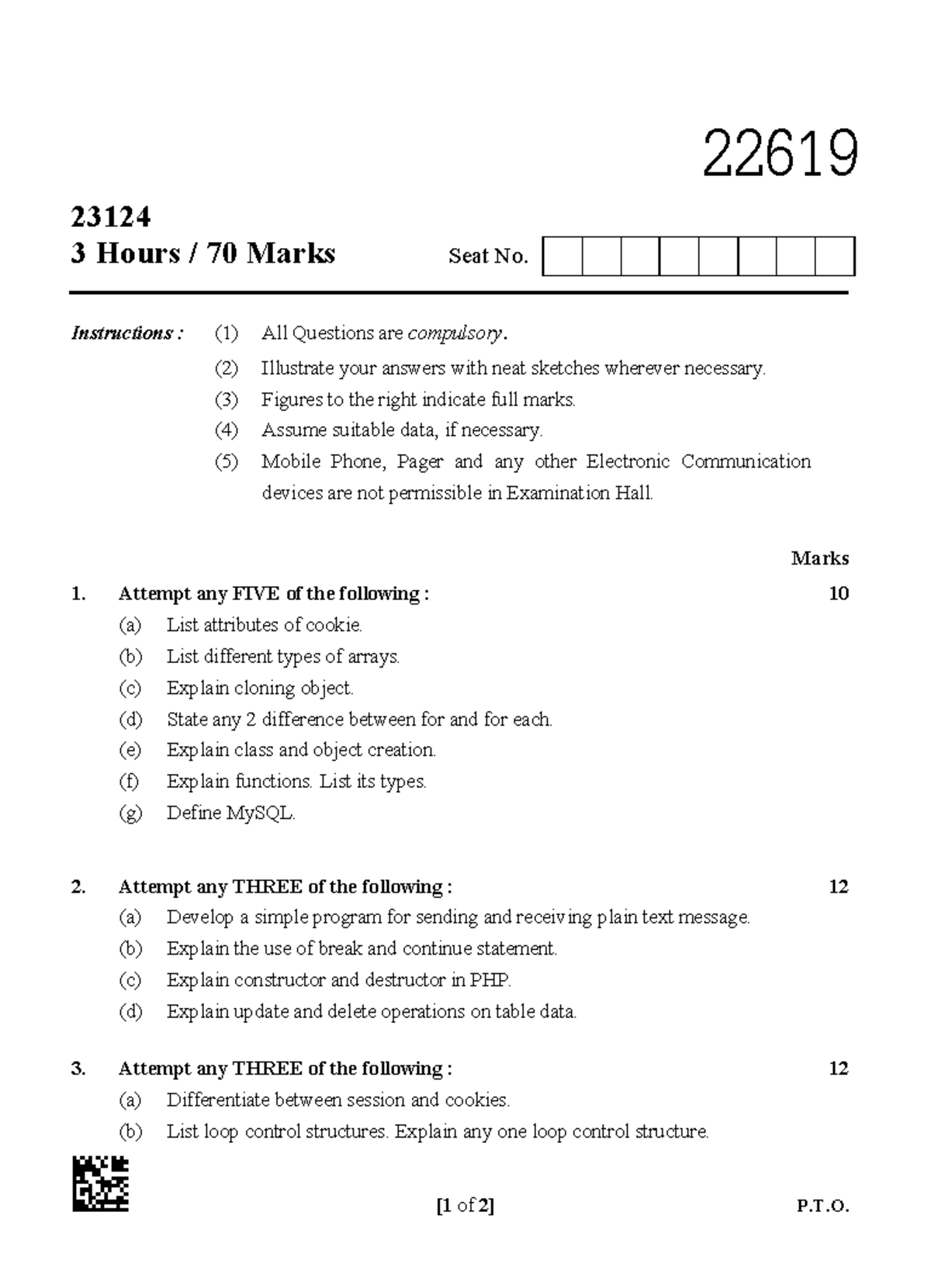 22619-23W - 22619 [1 of 2] P.T. 23124 3 Hours / 70 Marks Seat No ...