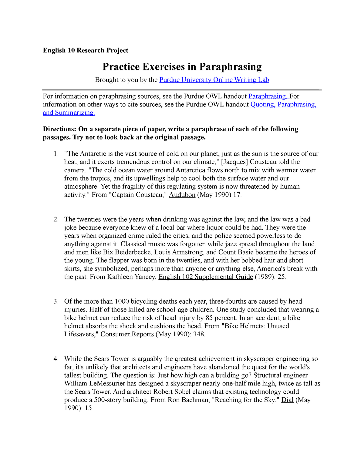 paraphrasing and summarizing exercises with answers
