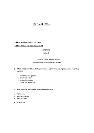 Mb0043 human resource management assignment 2 semester - Master of ...