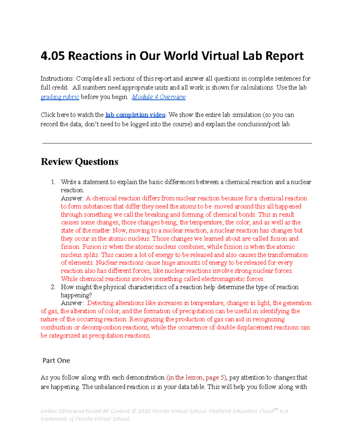 Copy of 4.05 Reactions in Our World Lab Report - 4 Reactions in Our ...