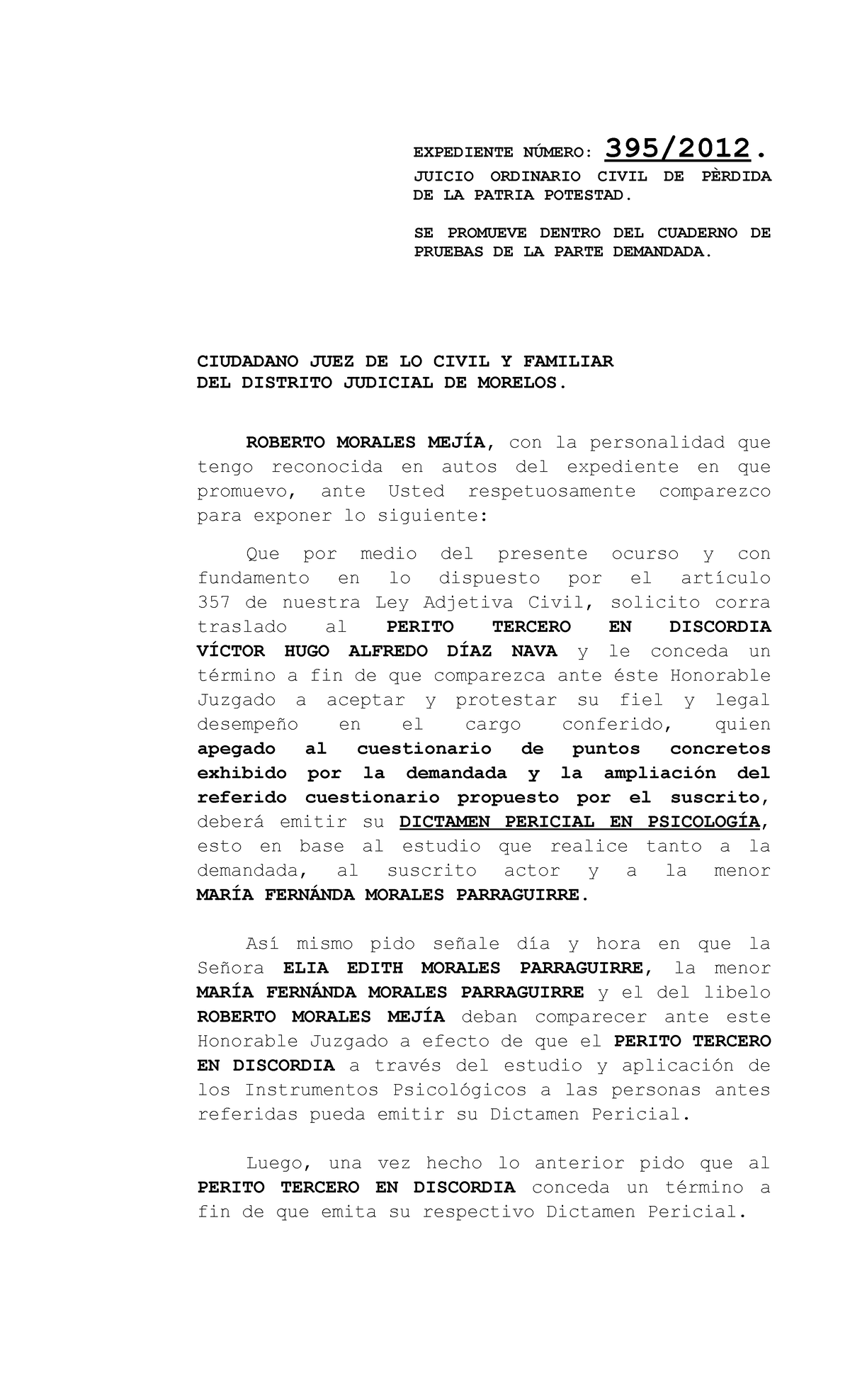 Escrito Solicitando Nombramiento De Perito Tercero En