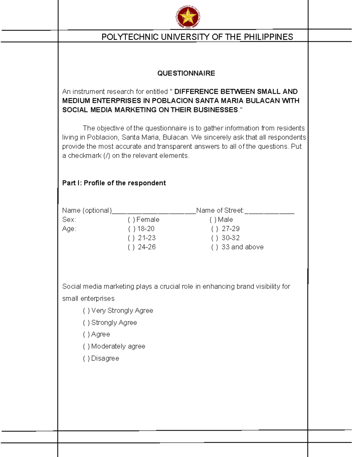 chapter 1 business research - QUESTIONNAIRE An instrument research for ...