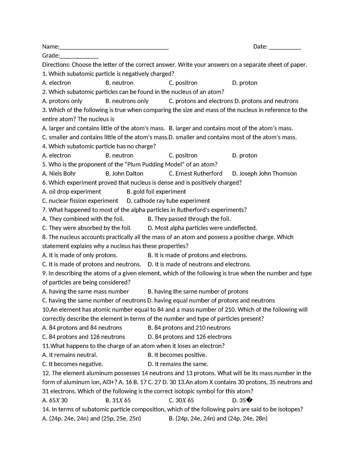 Grade 8 periodical elements - Name ...