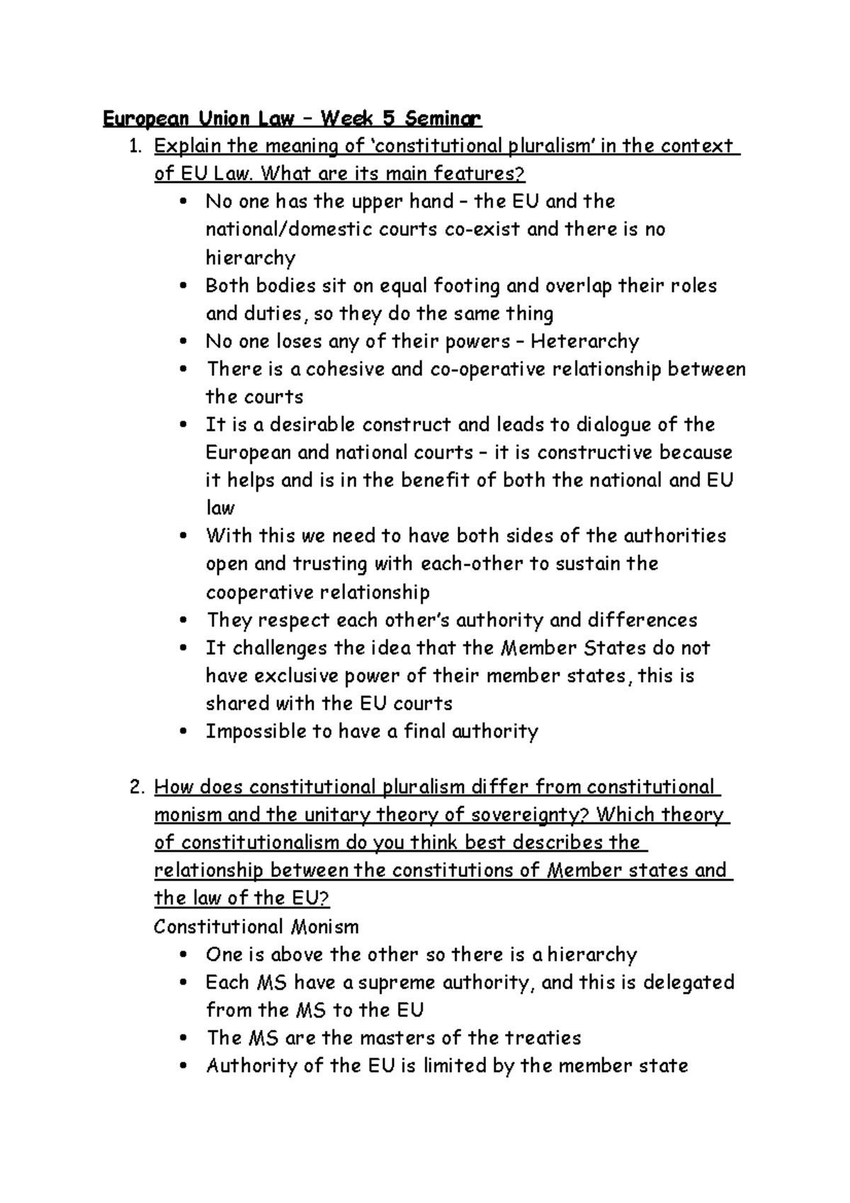 Week 5 Seminar - Lecture notes 5 - European Union Law – Week 5 Seminar ...