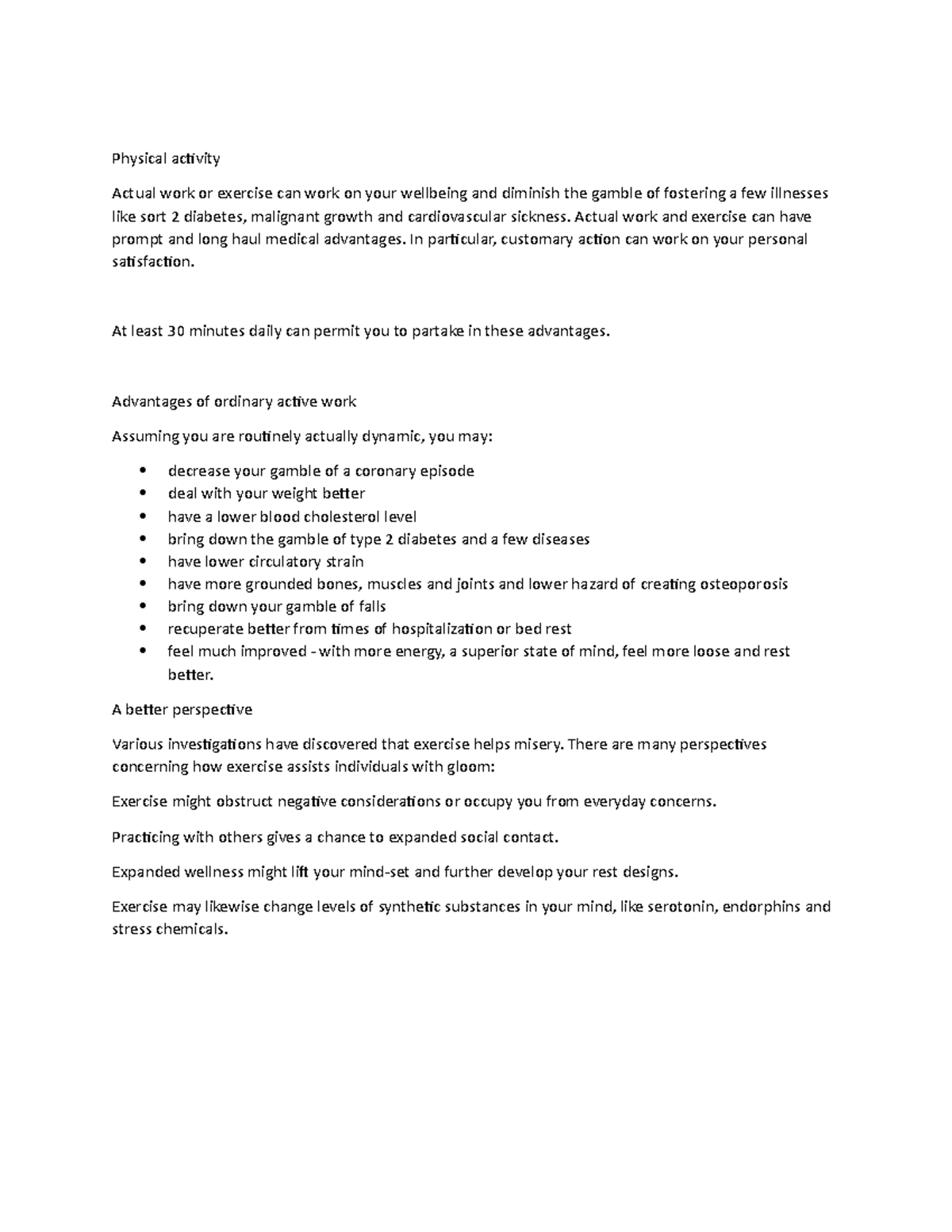 Physical activity - Brief note on importance of exercise - Physical ...