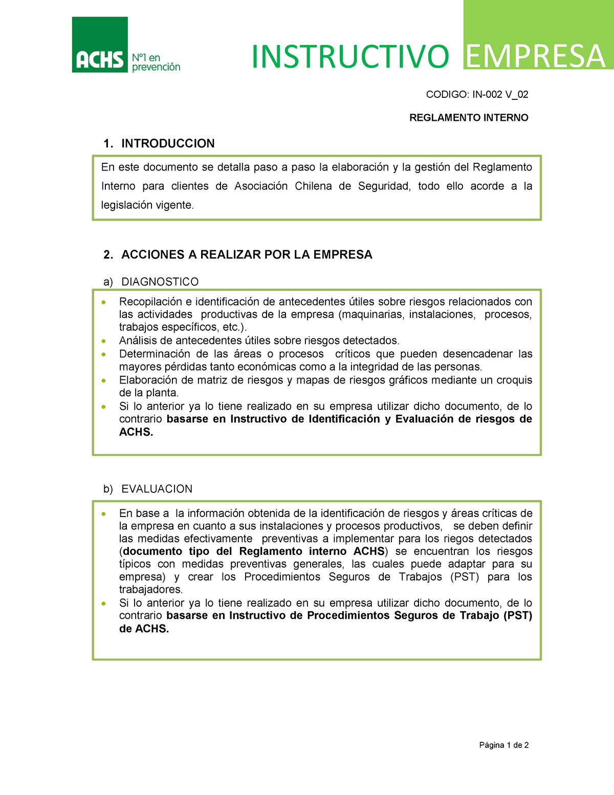 Reglamento Interno Formato TIPO - Página 1 de 2 INSTRUCTIVO EMPRESA CODIGO:  IN-002 V_ REGLAMENTO - Studocu