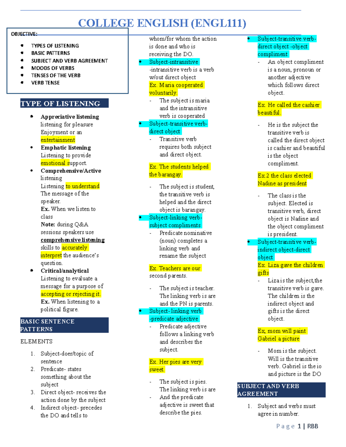 College English - prelim notes - COLLEGE ENGLISH (ENGL111) TYPE OF ...