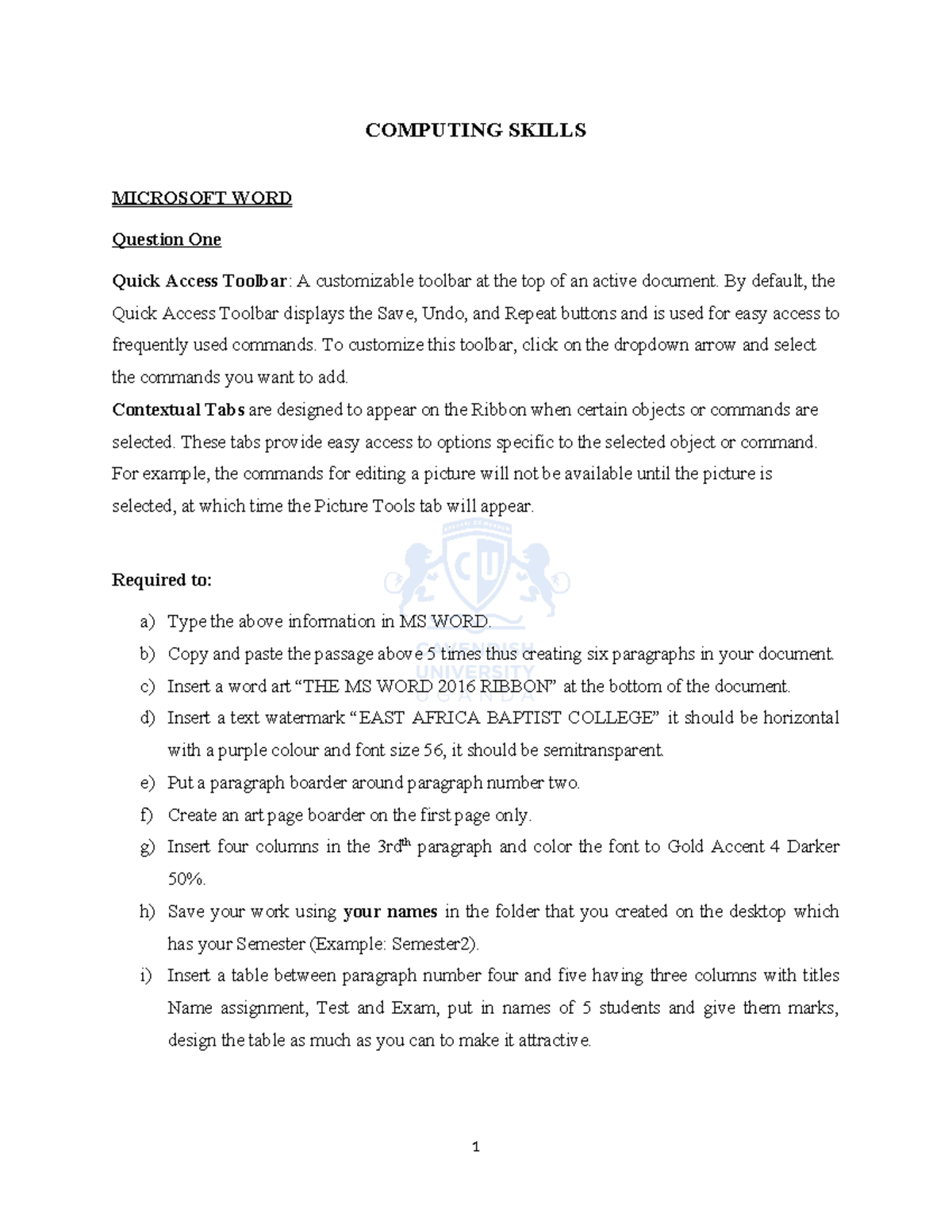 Computingskills 1 - Microsof word exercises - COMPUTING SKILLS ...