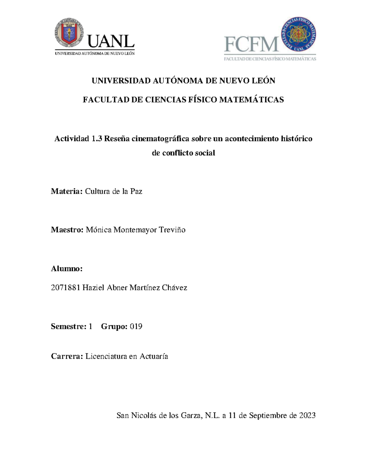Actividad 1 primera fase - UNIVERSIDAD AUTÓNOMA DE NUEVO LEÓN FACULTAD ...